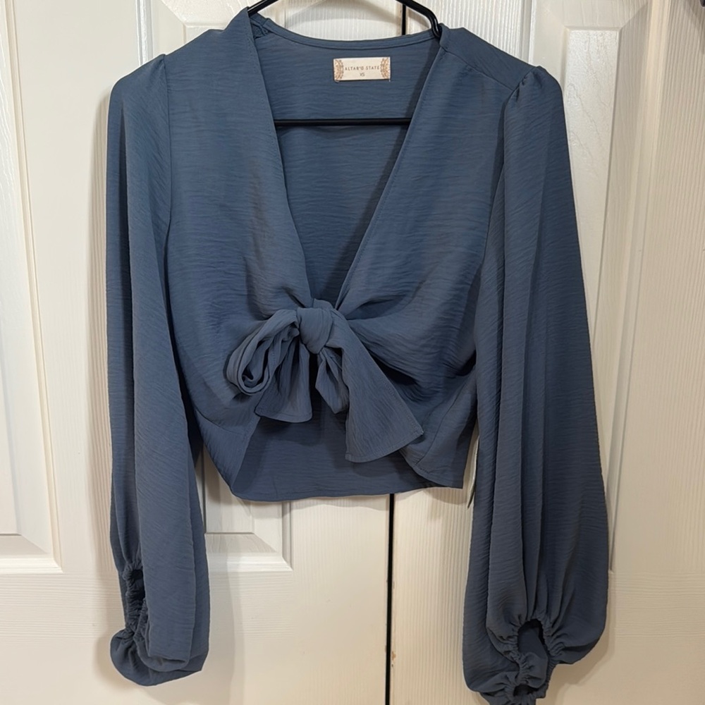 Altar’d State Blue Tie Front Blouse